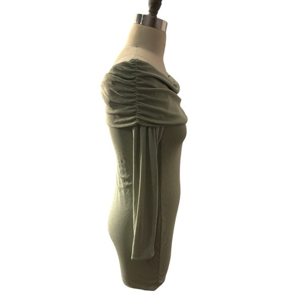 SAGE GREEN ONION SKIN BARDOT RUCHED BODYCON DRESS Women’s Size 12 - Picture 5 of 7